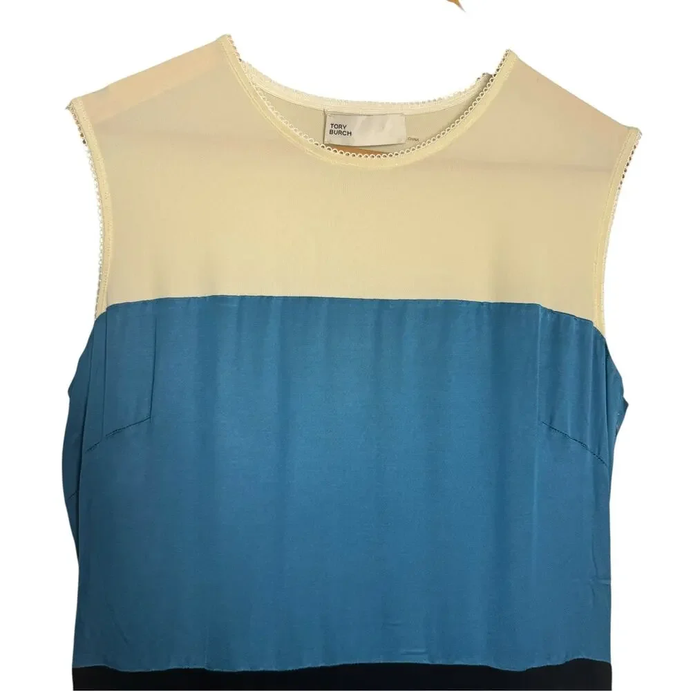 Tory Burch Colorblock Maroon Blue Sleeveless Column Midi Dress Size 8